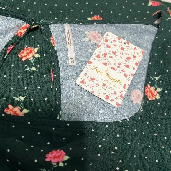 NWT Free People Celia Green Polka Dot & Floral Print Long Sleeve Mini Dress XS - Picture 11 of 11